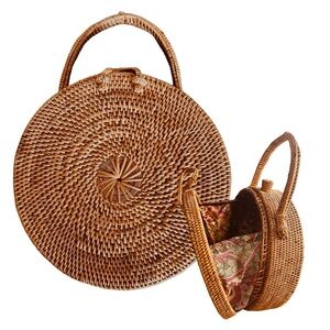 Rattan Woven Handbag Purse Wicker 7.5” Basket Straw Lined